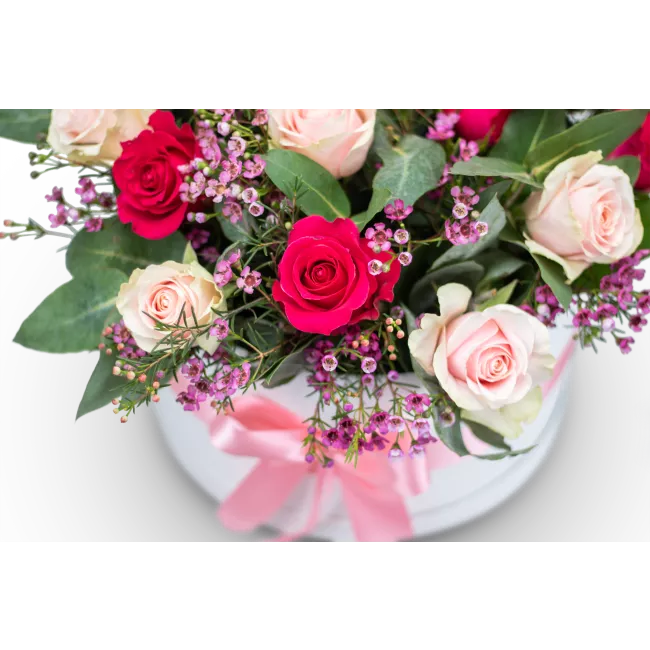 Box of pink roses